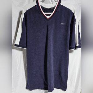 NikeThick Cotton V-neck Shirt Embroidered Logo, Colorblock, Rare (Rrs)